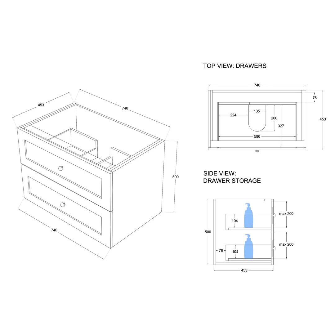 Linsol Heritage Shaker Wall Hung Vanity - French Navy - Image 12