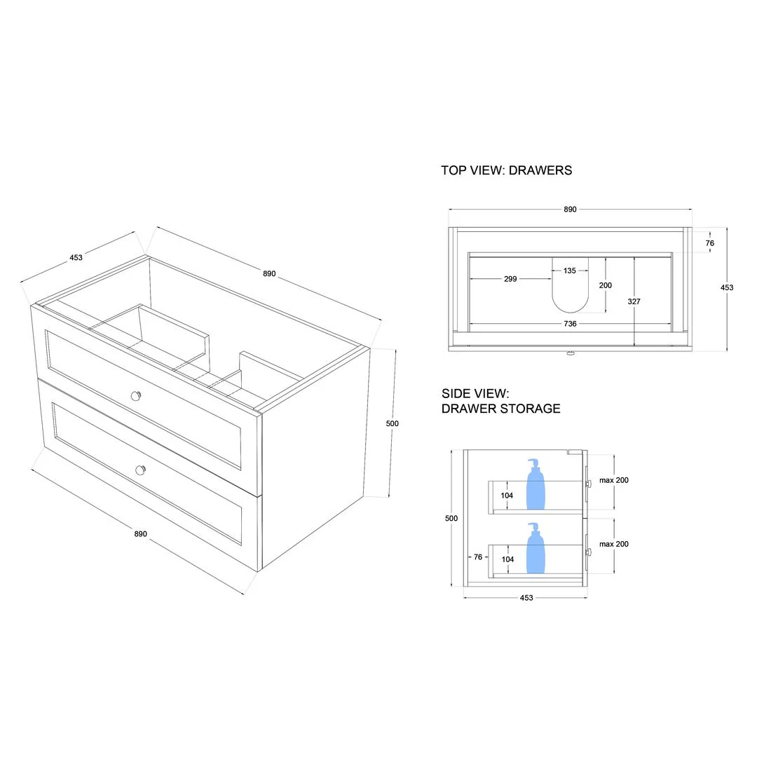 Linsol Heritage Shaker Wall Hung Vanity - French Navy - Image 13