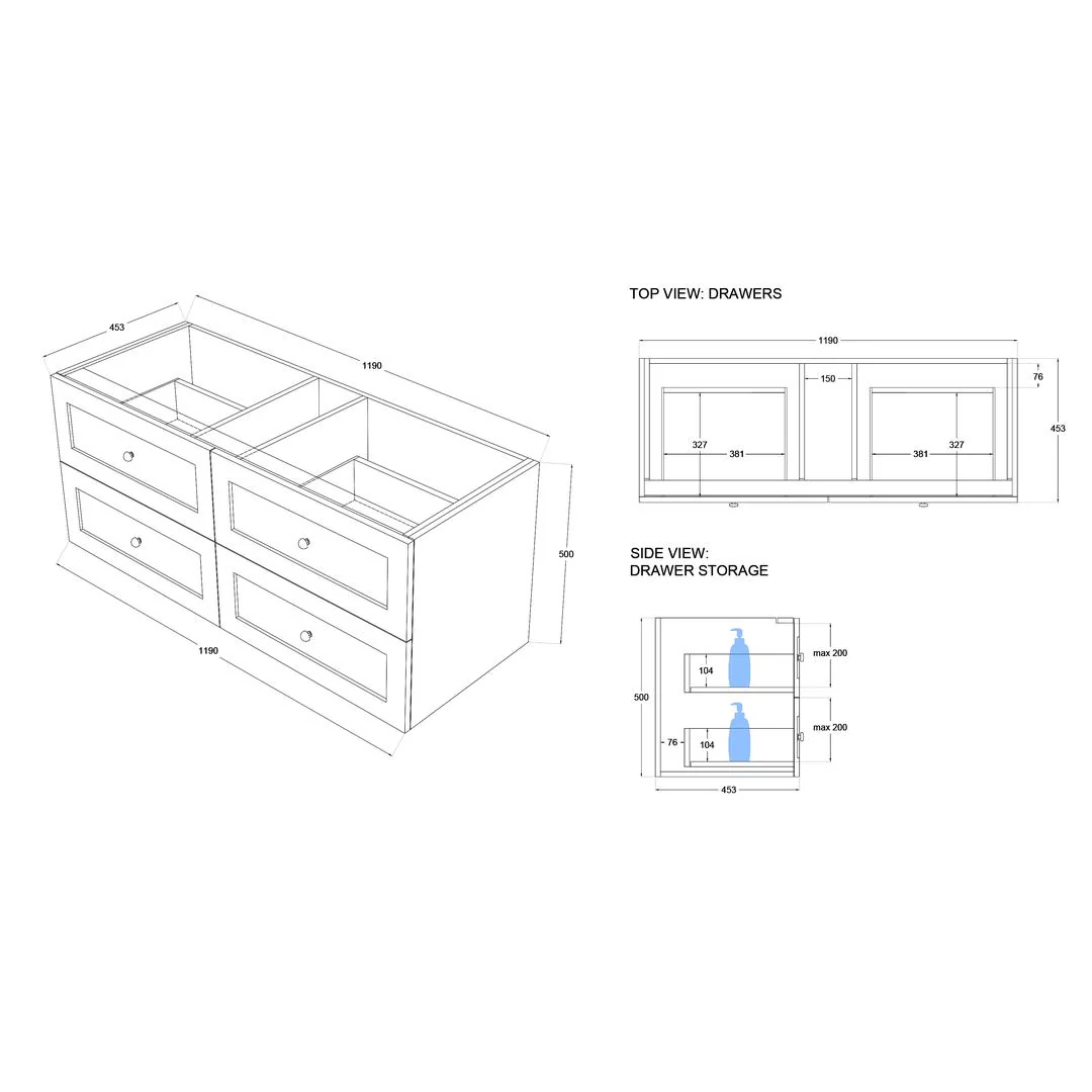 Linsol Heritage Shaker Wall Hung Vanity - French Navy - Image 14