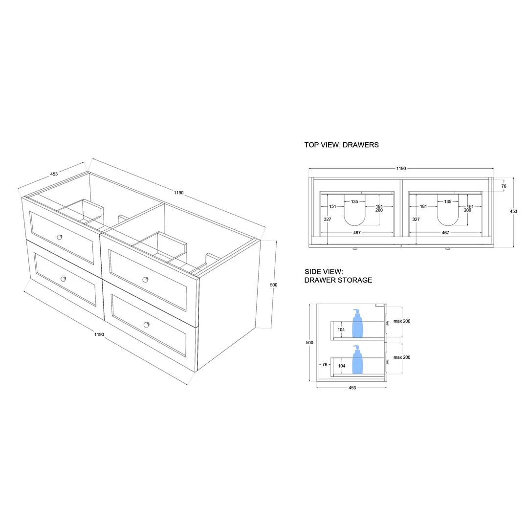 Linsol Heritage Shaker Wall Hung Vanity - French Navy - Image 15