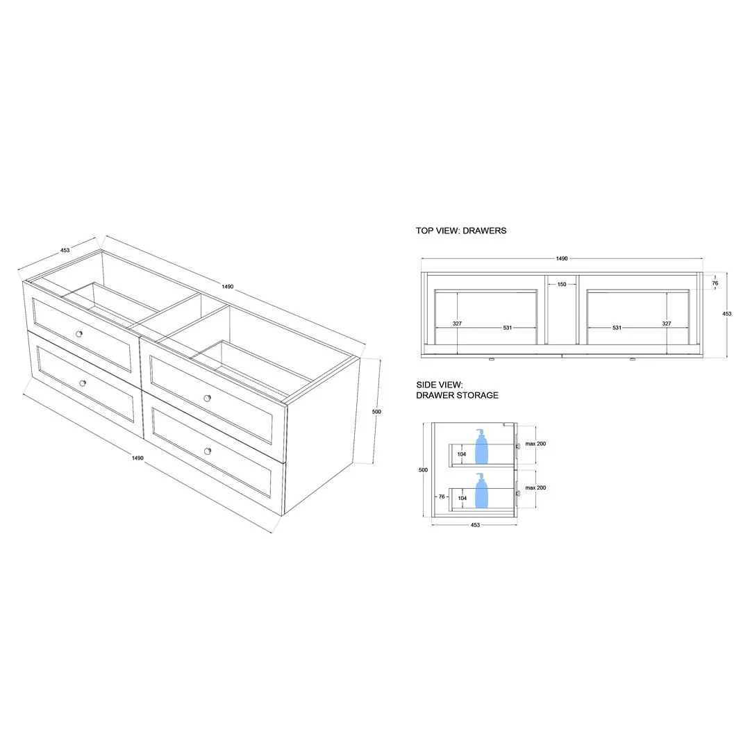 Linsol Heritage Shaker Wall Hung Vanity - French Navy - Image 16