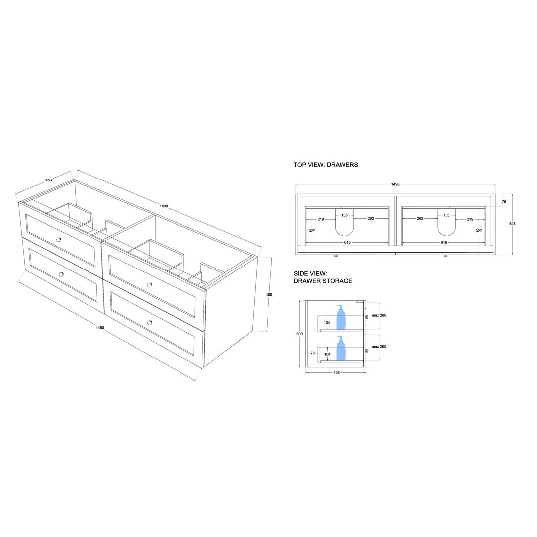Linsol Heritage Shaker Wall Hung Vanity - French Navy - Image 17