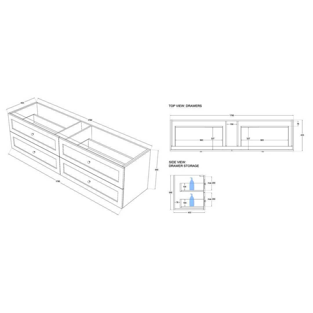 Linsol Heritage Shaker Wall Hung Vanity - French Navy - Image 18