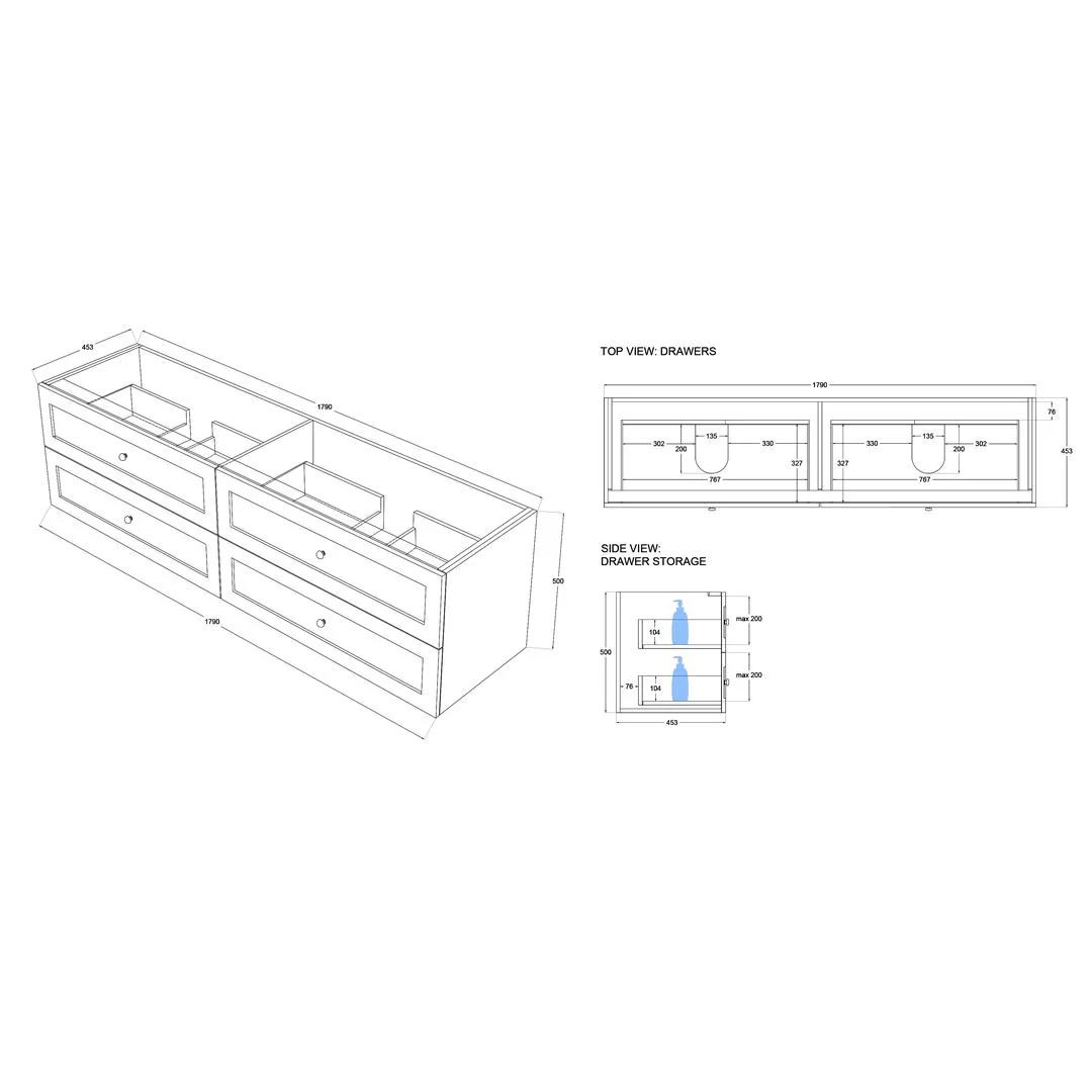 Linsol Heritage Shaker Wall Hung Vanity - French Navy - Image 19