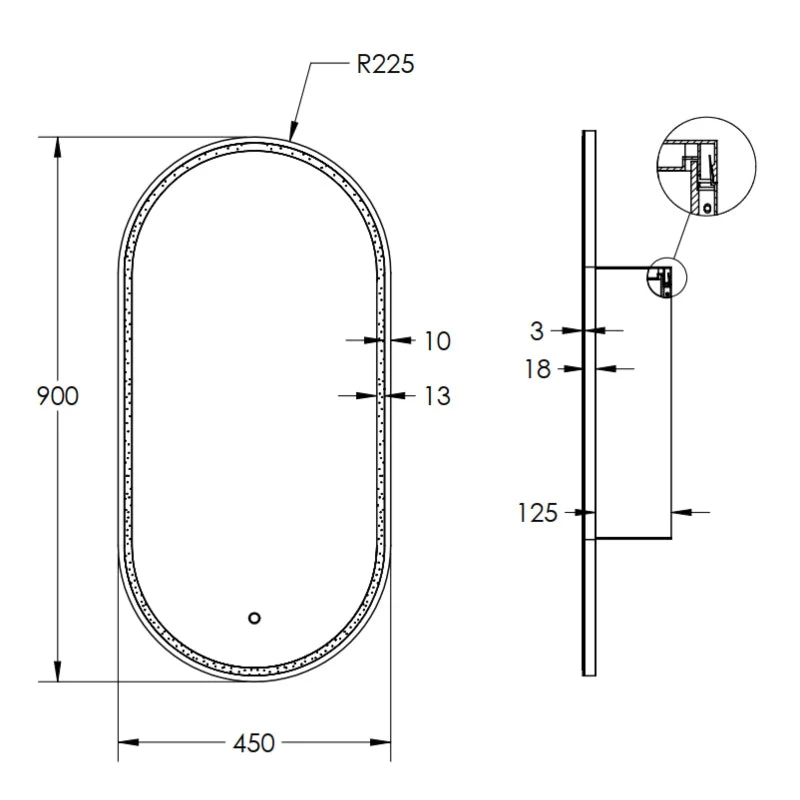 Remer Capsule 450mm Pill Shaving Cabinet with LED Light & Demister - Image 4