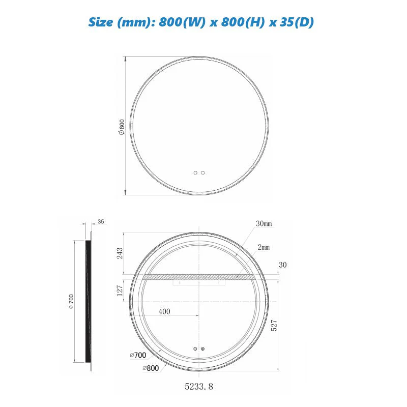 Remer Sphere LED Mirror with Demister & Light Colour Switch - Image 8