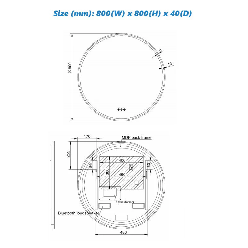 Remer Sphere LED Mirror with Demister, Bluetooth Speaker  & Light Colour Switch - Image 8